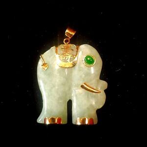 COPY - Jade African Elephant 585 14k Gold Stamped Pendant!